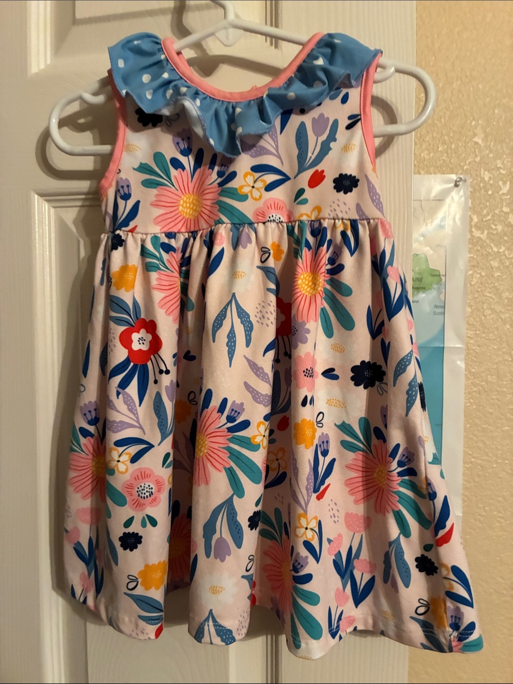Girls Floral Ruffle Collar Dress in Pink & Blue